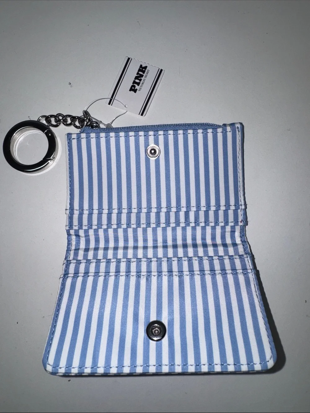 PINK Victoria's Secret Blue and White Striped Card Holder Keyring